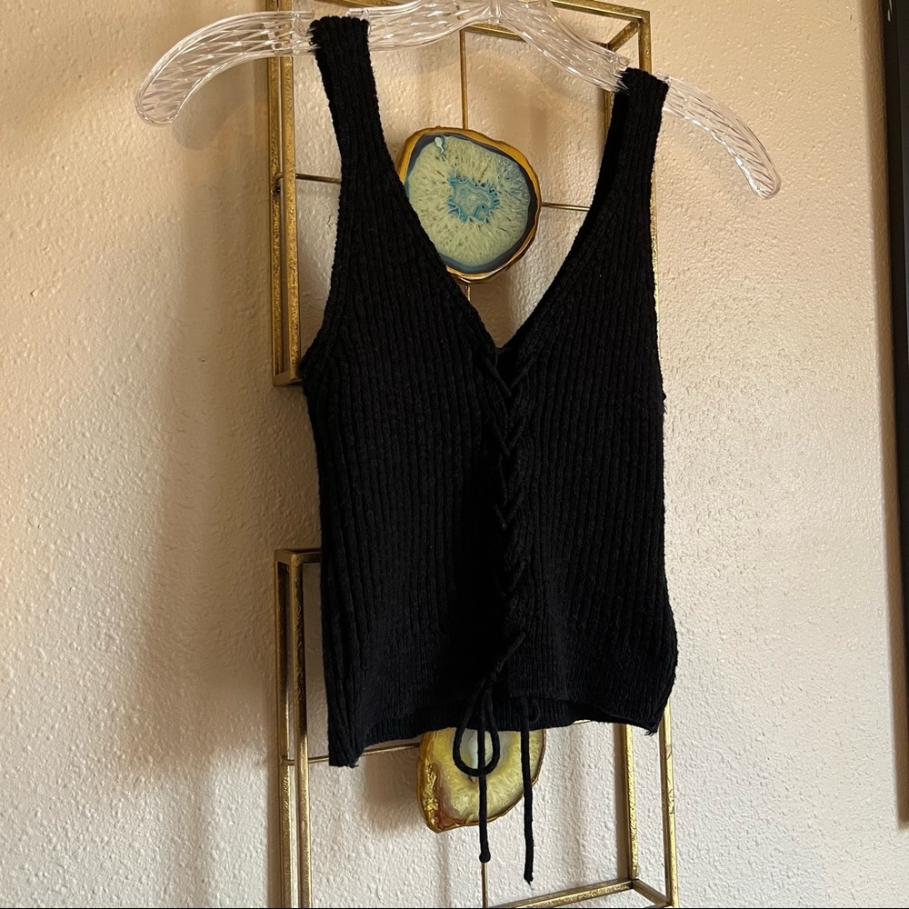 Lace Up Ribbed Tank - Picture 2 of 5